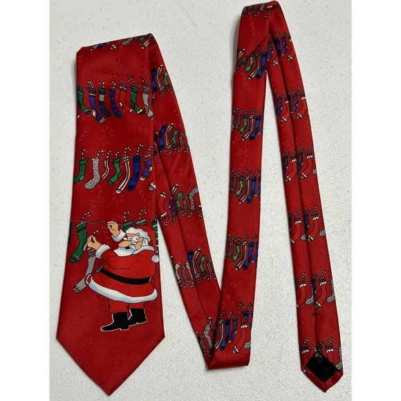 Hallmark Yule Tie Greetings Men's Vintage Christmas Santa Candy Cane Red Necktie - Picture 3 of 7